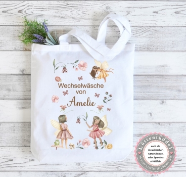 Tasche mit zauberhaften Fee Wechselwäsche Wechselkleidung für Kindergarten  Wunschname KITA Kindergarten Einschulung Lüttentüddel®